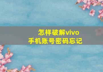 怎样破解vivo手机账号密码忘记