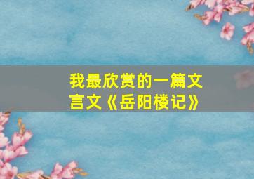 我最欣赏的一篇文言文《岳阳楼记》