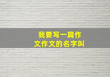 我要写一篇作文作文的名字叫