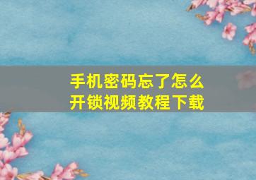 手机密码忘了怎么开锁视频教程下载