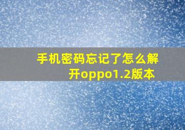 手机密码忘记了怎么解开oppo1.2版本