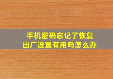 手机密码忘记了恢复出厂设置有用吗怎么办