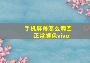 手机屏幕怎么调回正常颜色vivo