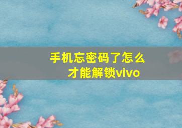 手机忘密码了怎么才能解锁vivo