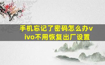 手机忘记了密码怎么办vivo不用恢复出厂设置