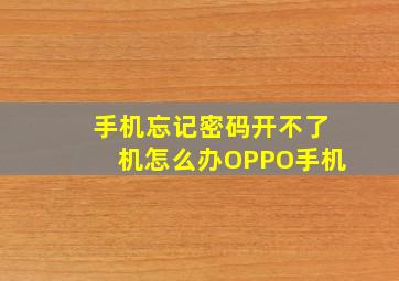 手机忘记密码开不了机怎么办OPPO手机