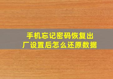 手机忘记密码恢复出厂设置后怎么还原数据