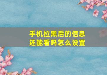 手机拉黑后的信息还能看吗怎么设置