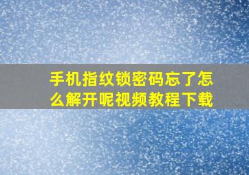 手机指纹锁密码忘了怎么解开呢视频教程下载