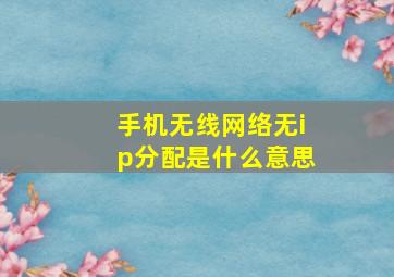 手机无线网络无ip分配是什么意思