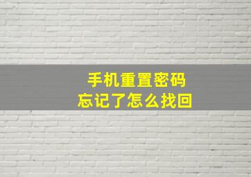 手机重置密码忘记了怎么找回