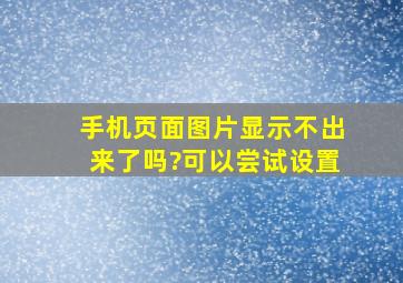 手机页面图片显示不出来了吗?可以尝试设置