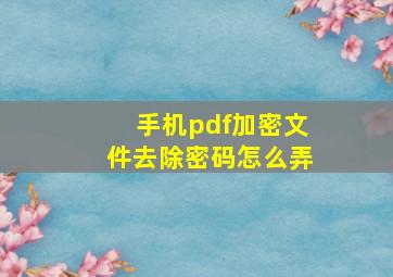 手机pdf加密文件去除密码怎么弄