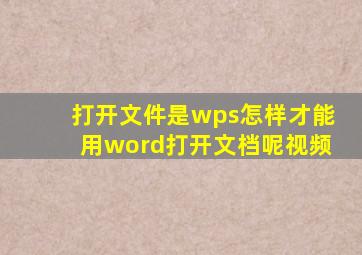 打开文件是wps怎样才能用word打开文档呢视频