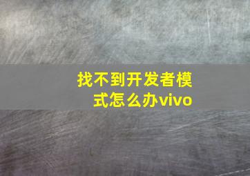 找不到开发者模式怎么办vivo