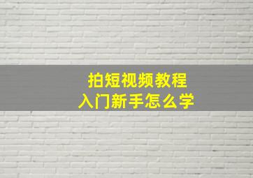 拍短视频教程入门新手怎么学