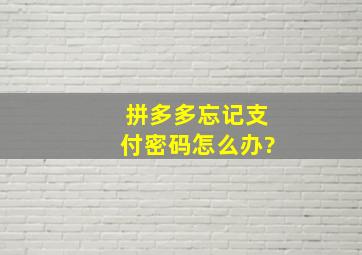 拼多多忘记支付密码怎么办?