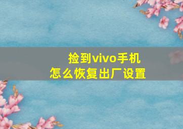 捡到vivo手机怎么恢复出厂设置