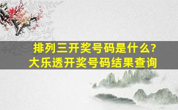 排列三开奖号码是什么?大乐透开奖号码结果查询