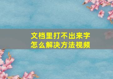 文档里打不出来字怎么解决方法视频