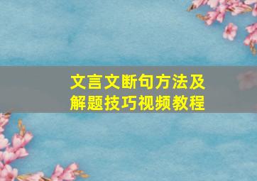 文言文断句方法及解题技巧视频教程