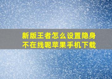 新版王者怎么设置隐身不在线呢苹果手机下载