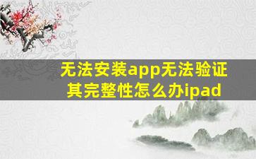 无法安装app无法验证其完整性怎么办ipad