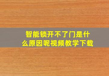 智能锁开不了门是什么原因呢视频教学下载