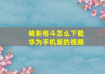 暗影格斗怎么下载华为手机版的视频