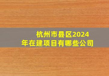 杭州市县区2024年在建项目有哪些公司