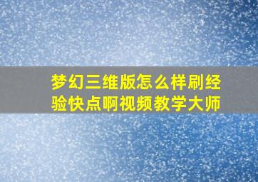 梦幻三维版怎么样刷经验快点啊视频教学大师