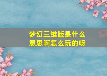 梦幻三维版是什么意思啊怎么玩的呀