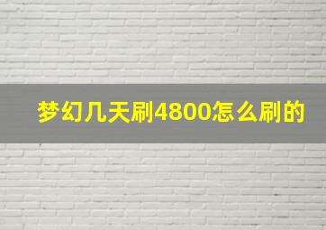 梦幻几天刷4800怎么刷的