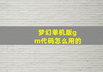 梦幻单机版gm代码怎么用的