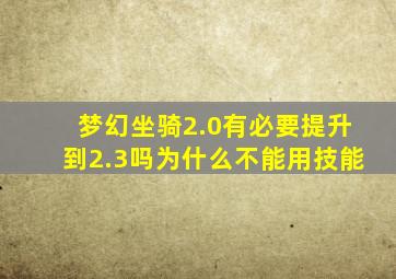 梦幻坐骑2.0有必要提升到2.3吗为什么不能用技能