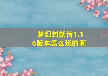 梦幻封妖传1.16版本怎么玩的啊