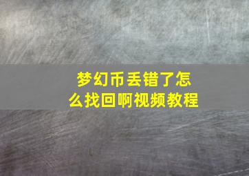 梦幻币丢错了怎么找回啊视频教程