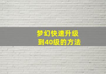 梦幻快速升级到40级的方法