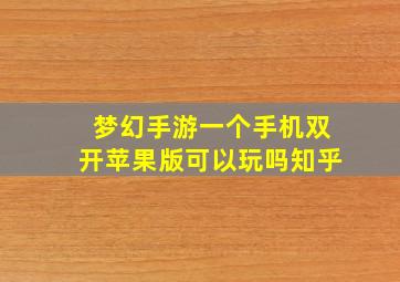 梦幻手游一个手机双开苹果版可以玩吗知乎