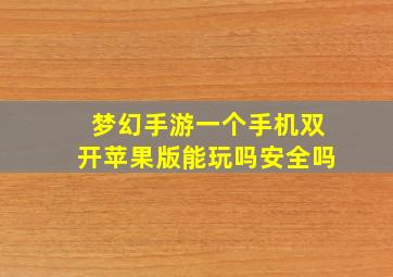 梦幻手游一个手机双开苹果版能玩吗安全吗