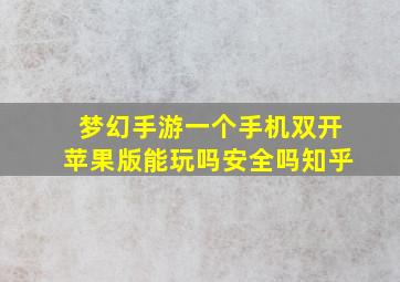 梦幻手游一个手机双开苹果版能玩吗安全吗知乎