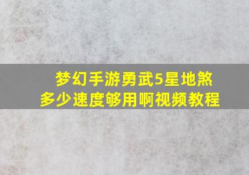 梦幻手游勇武5星地煞多少速度够用啊视频教程