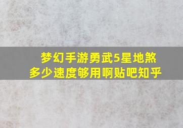 梦幻手游勇武5星地煞多少速度够用啊贴吧知乎