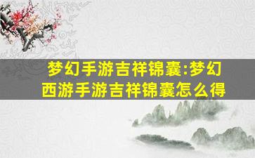 梦幻手游吉祥锦囊:梦幻西游手游吉祥锦囊怎么得