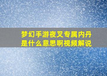 梦幻手游夜叉专属内丹是什么意思啊视频解说