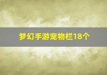 梦幻手游宠物栏18个