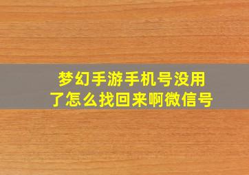 梦幻手游手机号没用了怎么找回来啊微信号