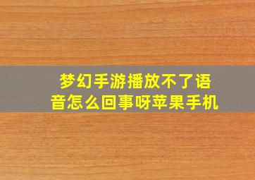 梦幻手游播放不了语音怎么回事呀苹果手机