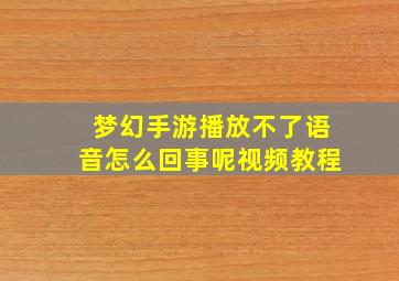 梦幻手游播放不了语音怎么回事呢视频教程