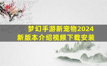 梦幻手游新宠物2024新版本介绍视频下载安装